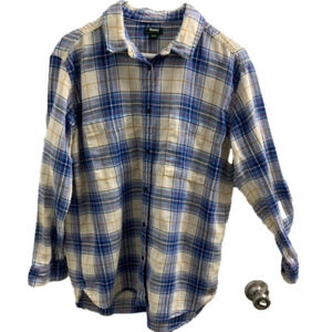 Roots size M/M  plaid cotton/linen blend shirt